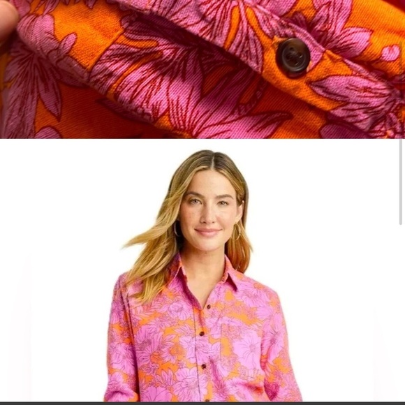 Universal Thread Pink and Orange Floral Button Down Shirt - Picture 3 of 6